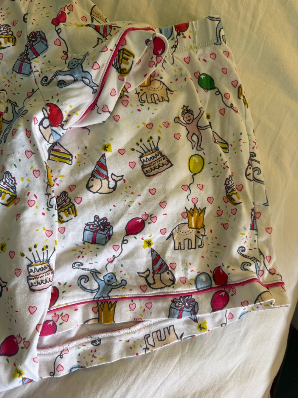 Roller Rabbit Birthday Party Animal Pajama Set with Pink Trim Polo Top & Shorts - Picture 3 of 4